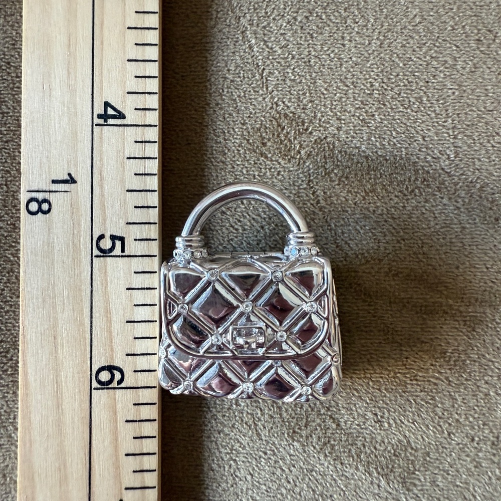 St John Vintage Silver Toned/Rhinestone Quilted Purse Brooch Very Good Condition - Picture 7 of 9